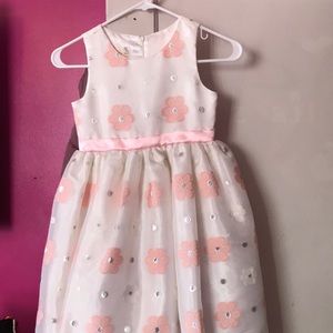 Girl off white dress with pink flowers size 7